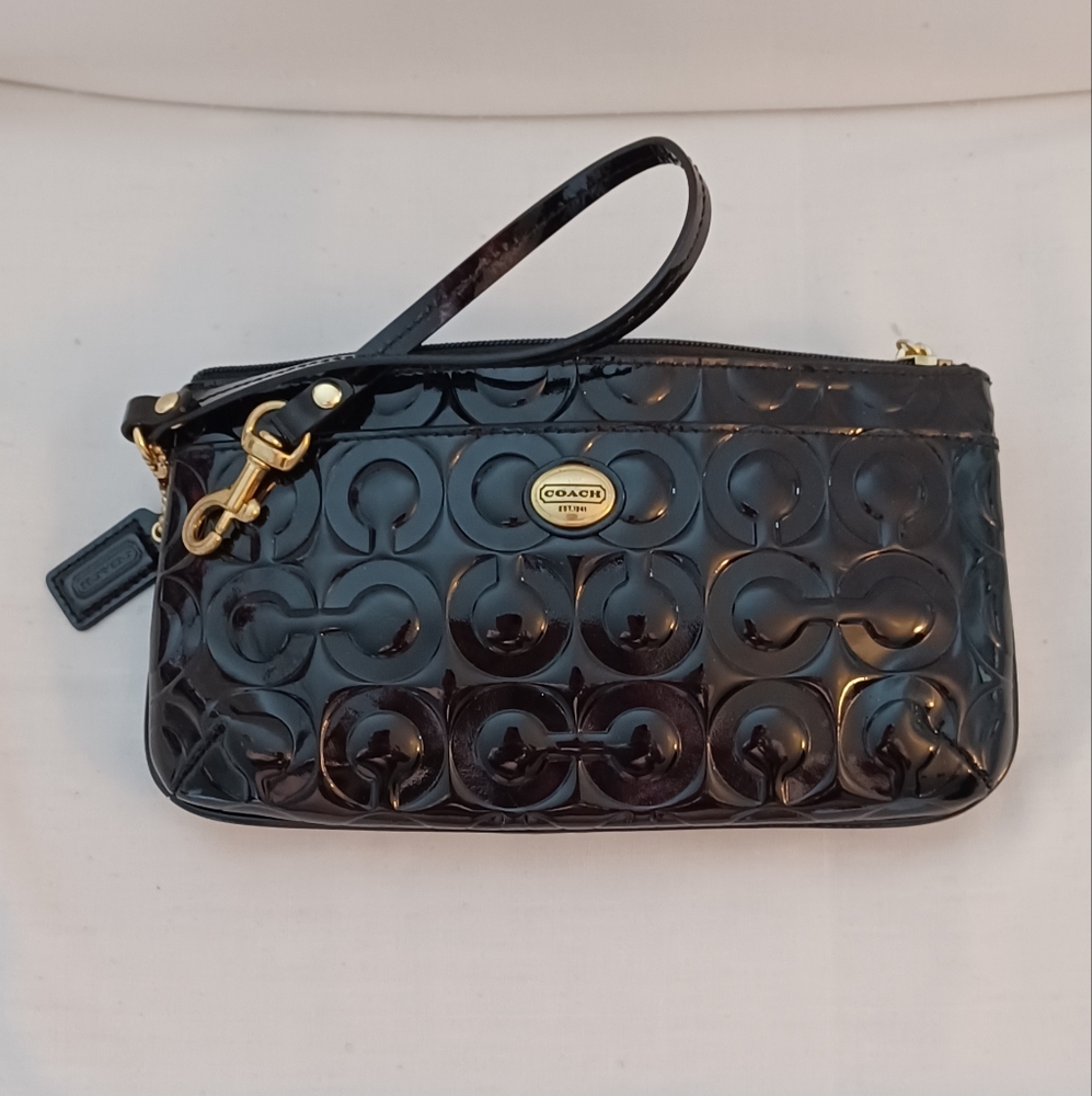 Coach Signature Patent Leather Black Wristlets Mini Bag